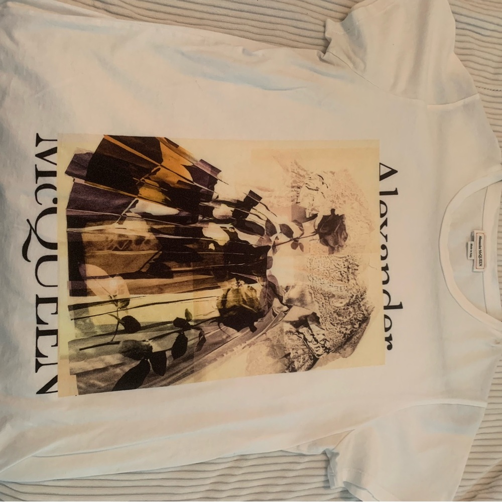 Alexander McQueen White Graphic Tee with Artistic Print
